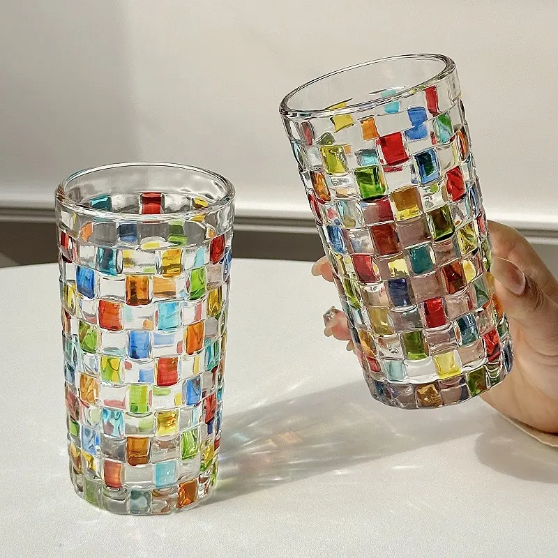 Vibrant Christmas Colored Glass Cups Set - 4/6-Piece Durable Stain-Resistant Drinking Glasses, Cocktail Wine Cup for Iced Coffee, Milk, Decorative Kitchen Drinkware