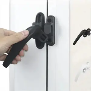 1pc Anti-Theft Sash Handle with Lock Buckle - Durable Metal & Plastic, Universal Fit for Doors and Windows, Enhanced Security Device | Sleek Black Finish | Metal with Plastic Accents