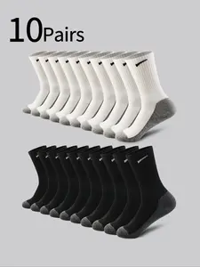 Men's Socks 10 Pairs, Hook Stripe Mid-Calf Bottom, Durable Fashion Long Socks, Casual Versatile, Breathable Sweat Absorbent