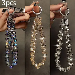 3pcs Luxurious Rhinestone Phone Lanyards | Metal Ring Chains, Detachable Combination, Suitable for Phones, Bags, Keys | Durable ABS Material, Multi-Color Set, Ideal for Daily Commute, Dates, Parties