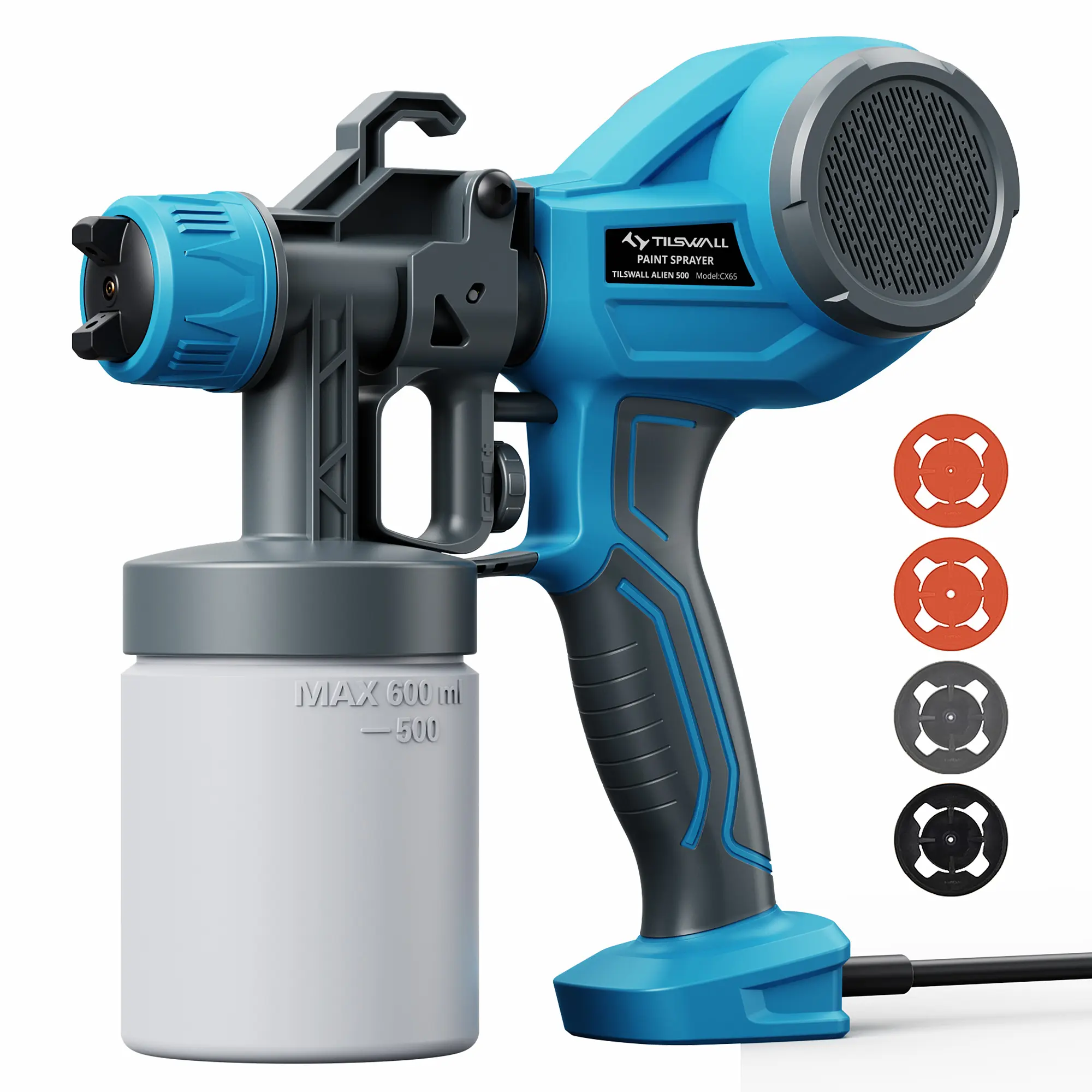 Tilswall Alien 500 Electric Paint Sprayer, 600ml Cup, 4 Nozzles & 3 Spray Patterns, Adjustable Width Knob, Detachable Modular Design for Easy Cleaning, Perfect for Furniture, Cabinets, Chairs, Fences, Walls, Doors, DIY Home Decor