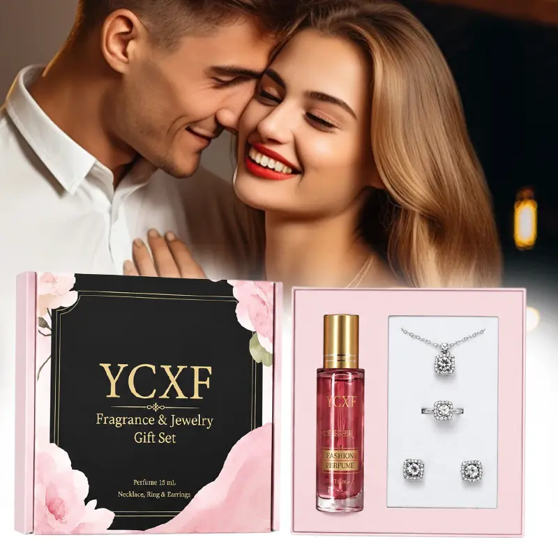 YCXF Floral Fragrance & Jewelry Gift Set - 15ml Perfume, Necklace, Ring, Earrings - Ideal for Special Occasions