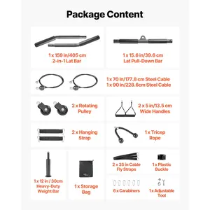 VEVOR Pulley System, 2 PCS LAT and Lift Pulley System, Gym Rack Pulleys Attachment with two Steel Cables, Short Bar, Dual Grip Handles, Cable Machine for Bicep, Shoulder, Back, Up to 330 lbs Capacity