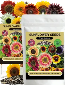 Bulk Open-Pollinated Sunflower Seeds Mix - 7 Varieties, 1000+ Pcs, Annual Flower Seeds for Attracting Bees & Butterflies (Garden Supplies)