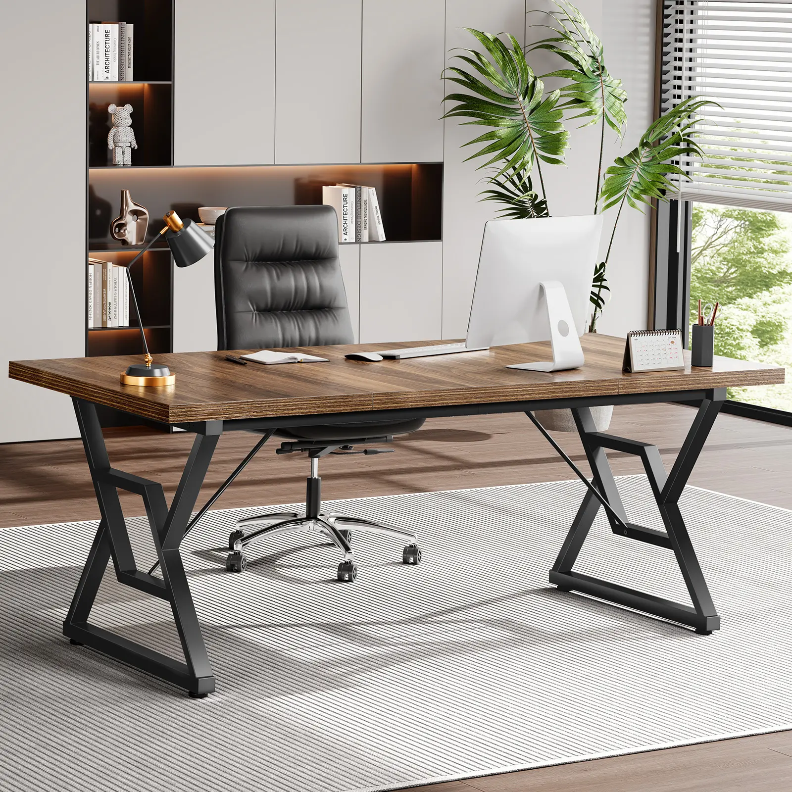 71" Extra Large Executive Office Desk, Modern Computer Workstation with Heavy-Duty Metal Frame, Spacious PC & Writing Table for Home Office