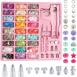 Plastic and Metal Snap Buttons with Snaps Pliers Set,300 Sets Plastic and Metal Snap Buttons for Sewing and Crafting (Pink)