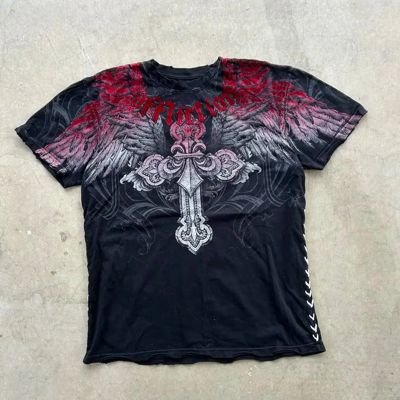 90s Affliction Y2K Style Streetwear Tee Gothic Skull Cross Print Trendy Graphic T-shirts