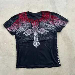 90s Affliction Y2K Style Streetwear Tee Gothic Skull Cross Print Trendy Graphic T-shirts