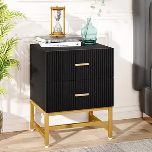 LITTLE TREE 2-Drawer Nightstand, Modern Fluted Night Stands Bed Side Table with Storage, Wood End Table Accent Table for Bedroom, Living Room, Small Spaces