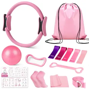 WVCS Pilates Starter Kit for Women – 14'' Ring, Mini Ball, 5 Resistance Bands, Reversible Mats, Stretch Rope & Tutorial Charts, Portable All-in-One Home Workout Set for Beginners, Full Body Fitness, Yoga, Home Gym