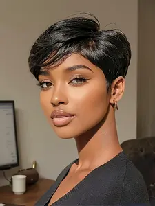 Pixie Cut Wig Straight Layered, Short Human Hair Wigs for Women, Daily Party Cosplay Use, Machine Made Wig