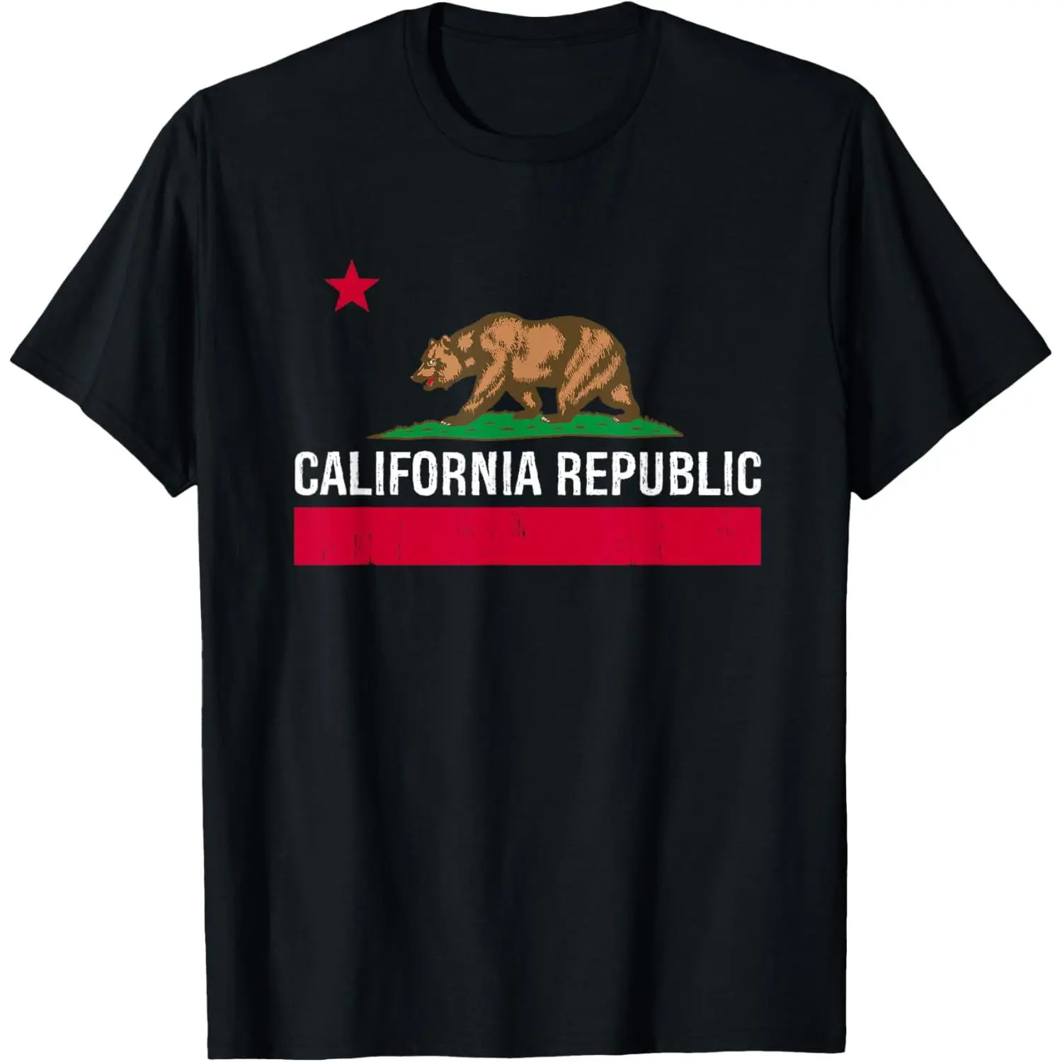 Women's California Republic Flag Graphic Tshirt, 100% Cotton Shortsleeve Round Neck Top, Freshly Printed Casual Streetwear with Digital Print, Lady, Flag Print