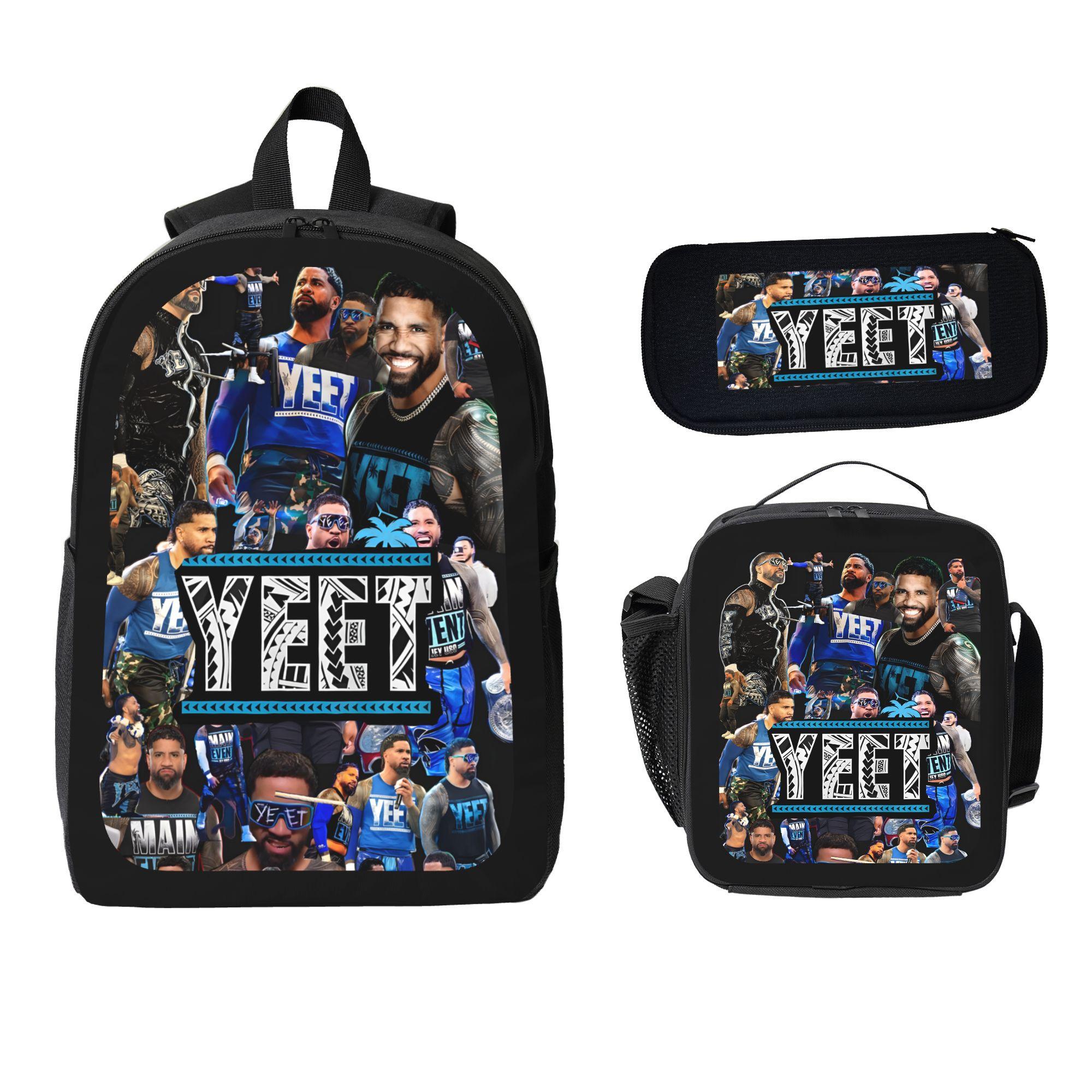 YEET Jey Uso Backpack School Travel Daily Lightweight Large Capacity Adjustable Comfortable Mesh Cushioning 3 In 1 Lunch Box Pencil Case Style For Boy Girl Teen Students Casual Outdoor Use Series-A
