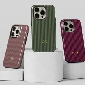 Burgundy Stripes Phone Case Gold Monogram Personalized Cute Minimalist Initials iPhone 17 16 15 14 gift for her men's cool gadgets iphone 17 pro max cases girls