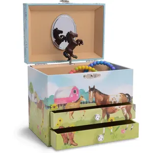 Jewelkeeper Musical Jewelry Box with 2 Pullout Drawers, Horse and Barn Design, Home on The Range Tune