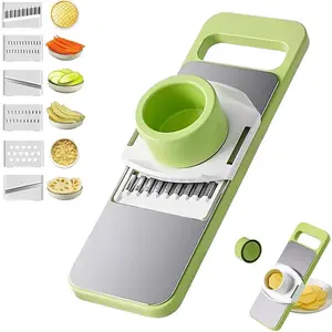 6-in-1 Stainless Steel & Plastic Mandoline Slicer for Kitchen, Vegetable Cutter with Safe Hand Guard, Easy-Clean Design, Compact Storage for Salad Prep & Daily Cooking