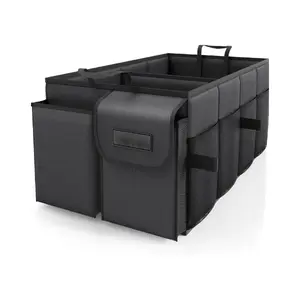 Car Trunk Organizer Foldable Storage for SUV Sedan, Heavy Duty Auto Storage Organizer with 2 Compartments for Tools Groceries Accessories