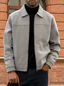 Men's Faux Suede Casual Jacket, Zipper Closure, Collar Design, Lightweight Business Style, Easy Care, Suitable for Daily Life, Work Travel, Coats