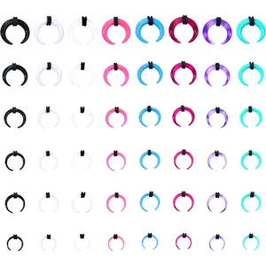 48Pcs Acrylic Septum Stretching Kit 14G 12G 10G 8G 6G 4G Septum Ring C Shape Buffalo Pincher Septum Gauge Kit Piercing Jewelry With Black O-Rings For Stretching Pierced Nose Ear Cartilage