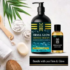 2 Piece Set 8oz Firm & Glow Shower Therapy + 2oz Firm & Glow Body Elixir Oil Infused Body Wash