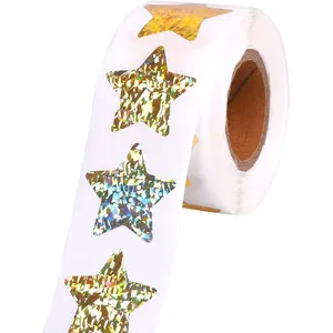 1" Small Holographic Glitter Star Stickers for Kids Reward, 500 Pcs Foil Tiny Star Metallic Stickers Roll for Wall, Crafts and Classroom Teachers