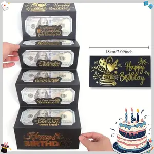 Creative 6-Slot Birthday Money Gift Box Black Pink Blue Unique Party Gift Card Holder for Birthdays 1 Count Envelope Style Money Holder