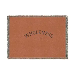Wholeness Text Woven Blanket | Cozy Fringe Throw, Embossed Arch Logo