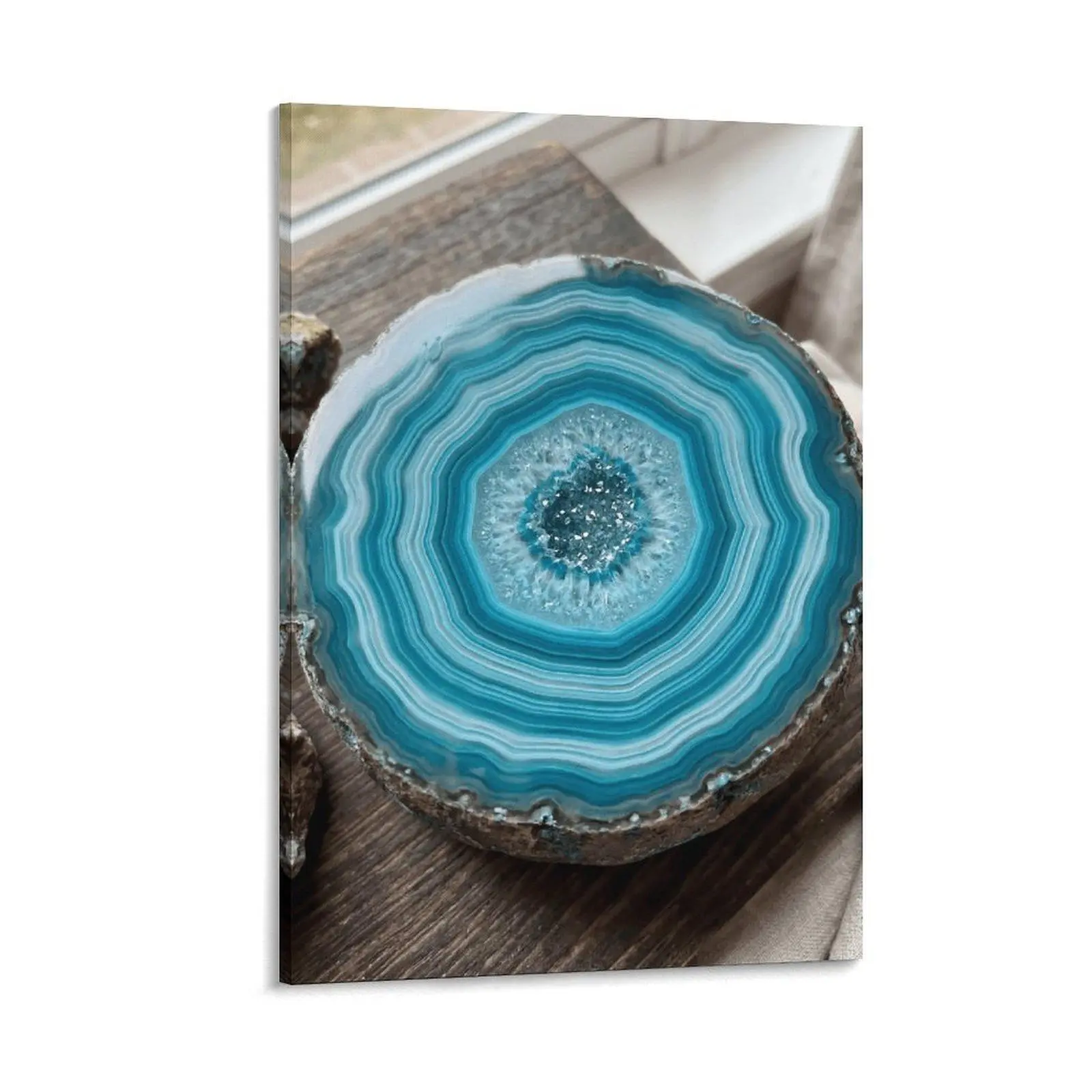 Polished Blue Agate Chalcedony Slice - Natural Stone Gemstone, Layered Shape, Sparkling Geode Tabletop Art, Boho Home Decor for Tabletop & Shelf, Crystal Mineral Piece