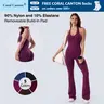 Coral Canton Seamless Backless Halter Top Sports Jumpsuit Bodycon Flared Legs SohoChic
