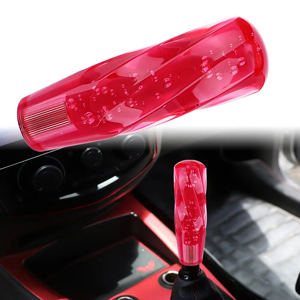 VIP 150mm Transparent Manual Red Diamond Crystal Bubble Shift Knob Universal