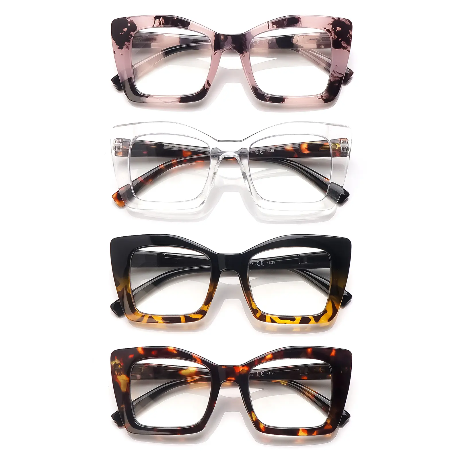 Oversized Square Reading Glasses Oprah Style for Women Blue Light Blocking Large Frame Computer Readers Spring Hinge Trending Eyeglasses High Quality Eyewear Lightweight Clear 4 Pack Mix