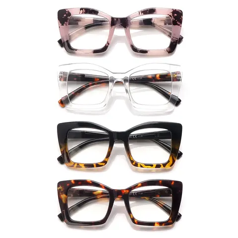 Oversized Square Reading Glasses Oprah Style for Women Blue Light Blocking Large Frame Computer Readers Spring Hinge Trending Eyeglasses High Quality Eyewear Lightweight Clear 4 Pack Mix