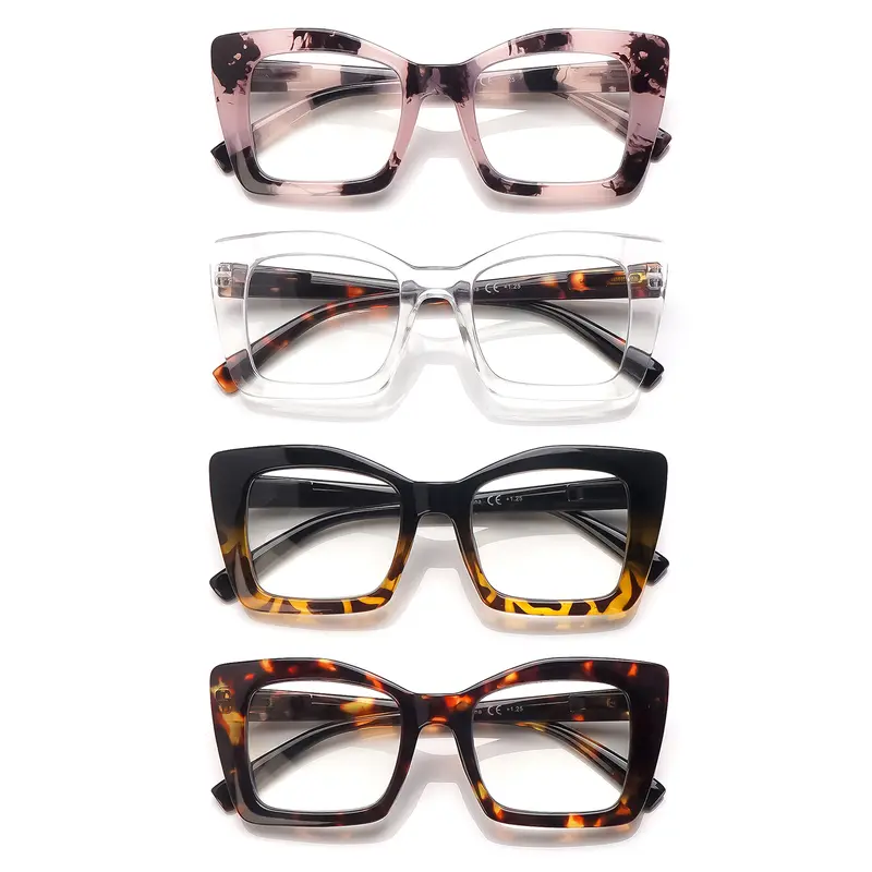 Oversized Square Reading Glasses Oprah Style for Women Blue Light Blocking Large Frame Computer Readers Spring Hinge Trending Eyeglasses High Quality Eyewear Lightweight Clear 4 Pack Mix