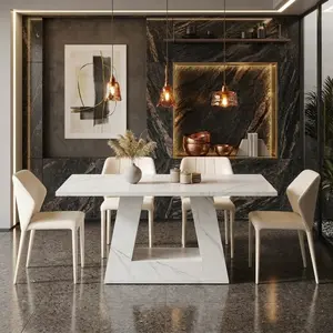 63-Inch Modern Faux Marble Dining Table, Rectangular Design for 4-6 People, Stylish Indoor Furniture Perfect for Dining Room, Kitchen, Apartment & Home Decor