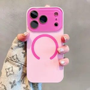 Macaron Color Minimalist Aesthetic Large-Window Protective Magnetic Phone Case Cover with Frosted Texture and Lens Protection, Compatible with iPhone 17/17 Air/16 Pro Max/15/14 Plus/13/12 Pro Max, Supports MagSafe Wireless Charging