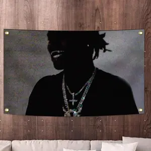Hip Hop Music Album Tapestry 3 x 5" Durable Indoor Wall Hanging Decor with 4 Brass Grommets for Bedroom College Dorm Home Decor Emoji Fun Wall Hanging Black