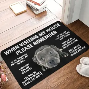 Pit Bull House Rules Flannel Door Mat – Playful "When Visiting My House" Phrase, Adorable Dog Design, Non-Slip Indoor/Outdoor Mat for Pit Bull Lovers