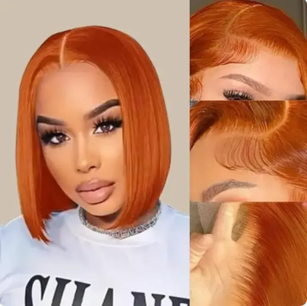 13×4 Ginger Orange 350#curly 13×4pixie cut wig Short Bob Wig Glueless Lace Front Wig Colored Human Hair Wig Clearance Sale Real Human Hair Super Double Drawn Bone Straight Hair Transparent Lace Frontal Wig Pre-Plucked Hairline Wear & Go 180% Density