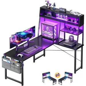 L Shaped Gaming Desk with Led Lights, 51 Inch Reversible Gaming  Desk with Display Shelves, PC Gamer Desk Gamer Table with Storage Bag, L Desk for , Black