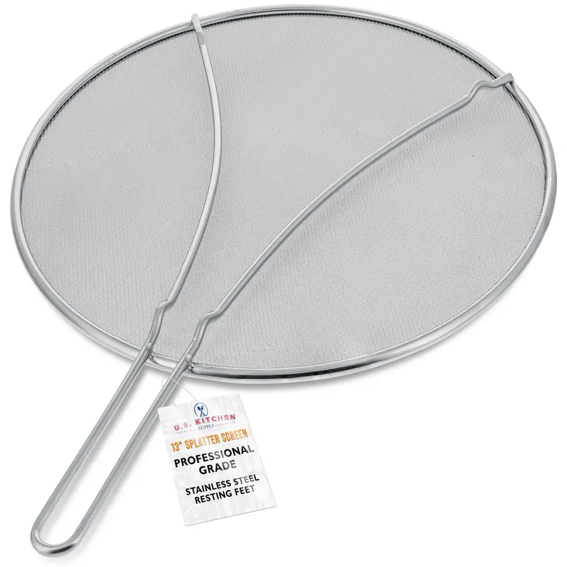 Stainless Steel Splatter Guard 13" Fine Mesh Cover, Grease & Oil, Splatter Screen for Frying Pan, Cooking Pots, with Resting Feet