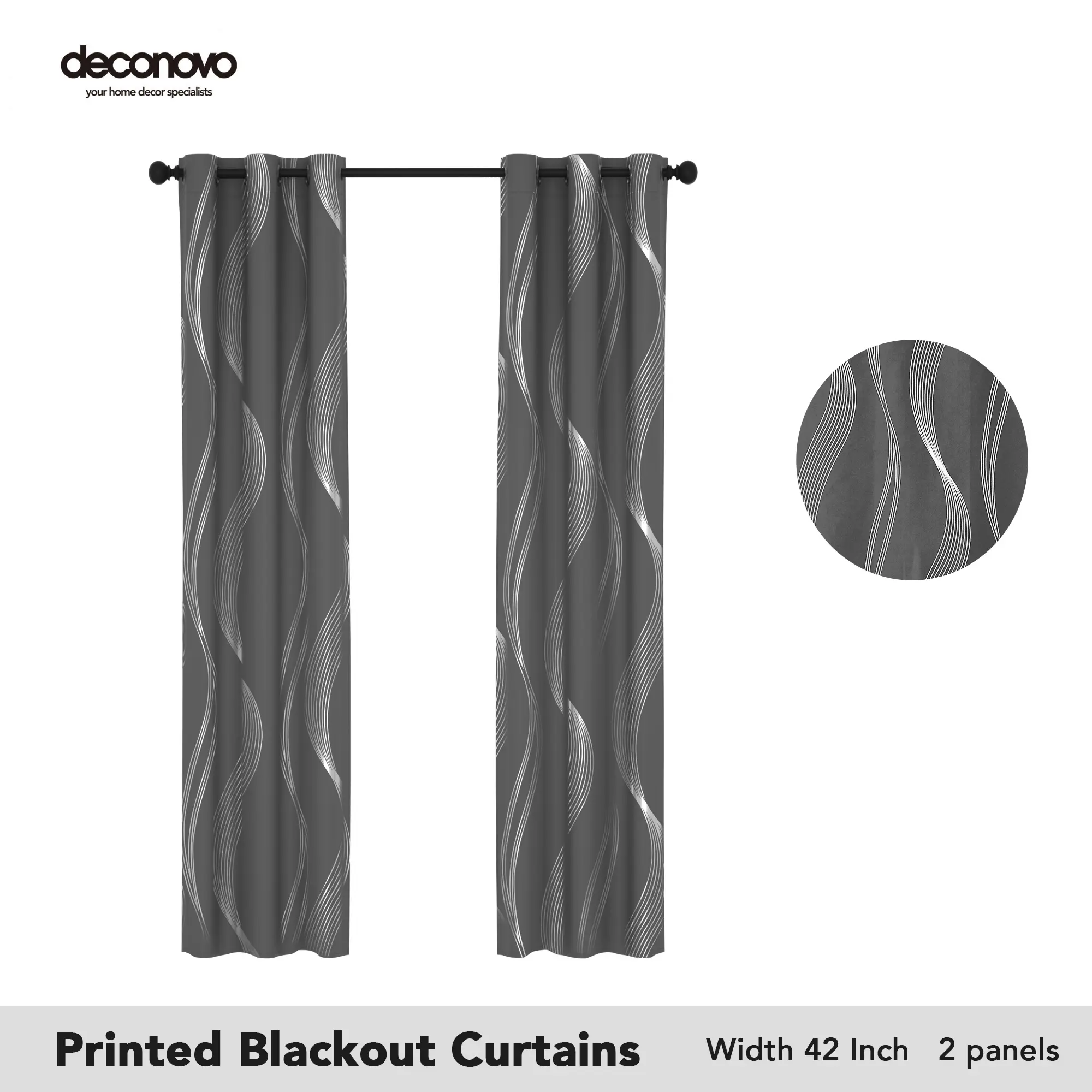 Deconovo Blackout Curtains , Blackout Curtains for Bedroom, Living Room, Silver Wave Window Curtains, 2 Panels