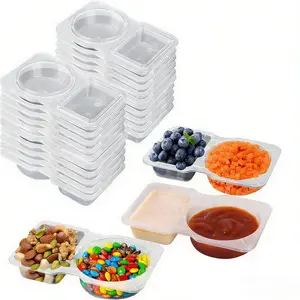 20 Sets Reusable Snack Containers 2 Compartment Food Grade PP5 Leak-proof Dishwasher Safe for Refrigeration Microwave Travel Kitchen High Quality Plastic Food Storage Jar