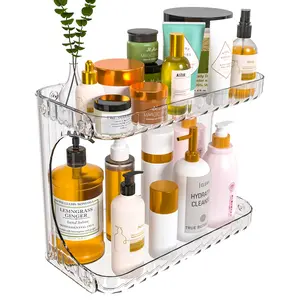 Clear 2 Tier Bathroom Organizer Countertop,10 Inch High-Capacity Vanity Shelf Organizer and Bathroom Tray for Beauty,Lotion,Skin Care,Face Products Make Up,Cosmetic Storage and Perfume Organizers