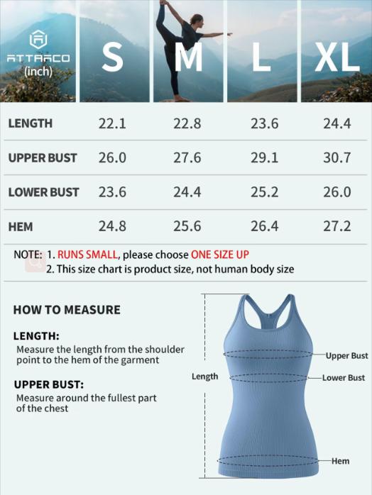ATTRACO 2 Pack Ribbed Workout Tank Top with Built in Bra for Women Tight Fit Seamless Yoga Top