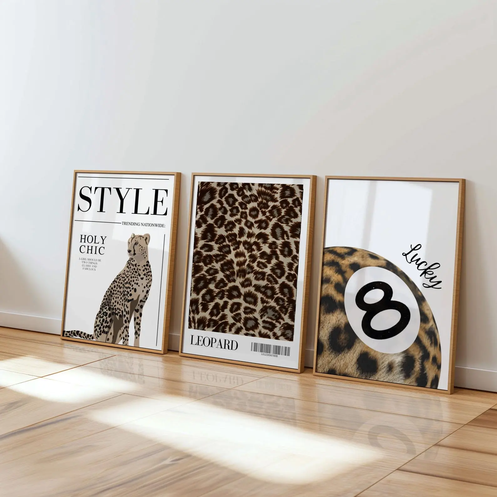 Leopard Gallery Wall Set of 3 Cheetah Fashion Print Holy Chic Style Poster Lucky 8 Ball Artwork Neutral Animal Decor Printable