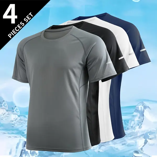 Reflective Sportswear T-Shirt, Breathable Quick-Dry Short Sleeve Crew Neck, Lightweight Men's Athletic Tee, Fitness Shirt, Ideal for Outdoor Activities