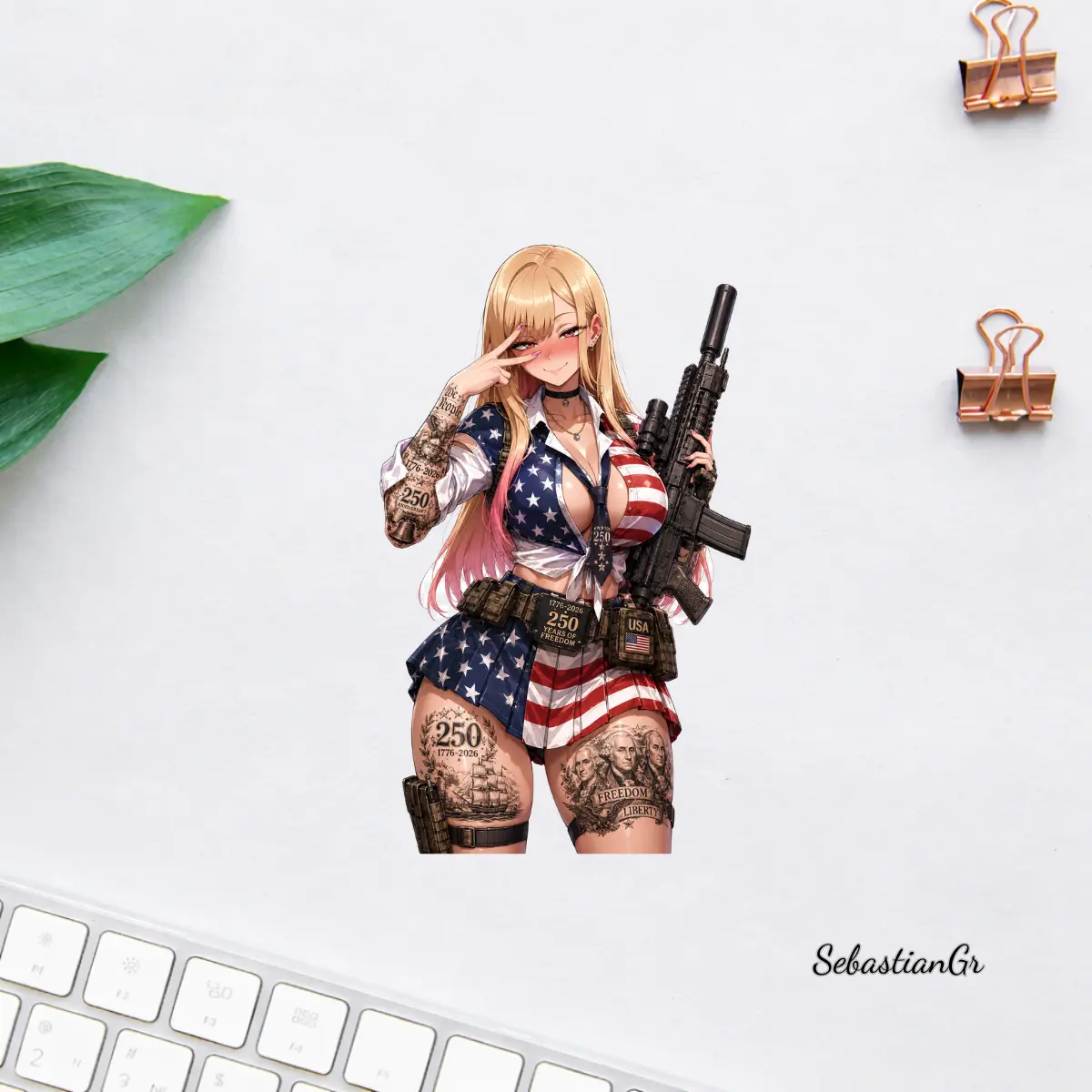 Marin Kitagawa Freedom Anniversary Sticker, USA 250th Anniversary Anime Girl Decal, Patriotic American Flag Waifu Vinyl Sticker