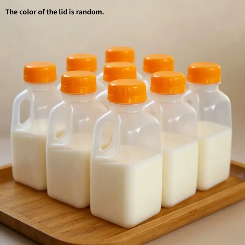 10Pcs 500ml Plastic Milk Bottles with Handle Reusable Leak Proof Juice Containers Portable Clear Drink Bottles for Homemade Smoothie Iced Coffee Yogurt Beverage Storage Outdoor Travel Picnic
