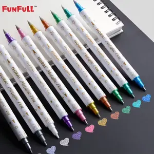 Double Head Metallic Color Glitter Markers, 10 Colors High-Quality Fluorescent Paint Brushes, Water-Based Ink, Ideal for Scrapbooks, Glass, Stone, Dual Tip Markers