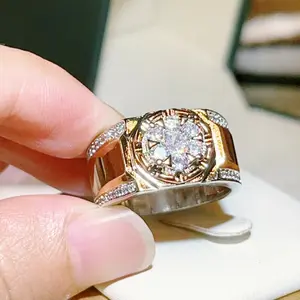 A man's ring bracelet in Europe and America Men's ring with rose golden plated and synthetic moissanite inset